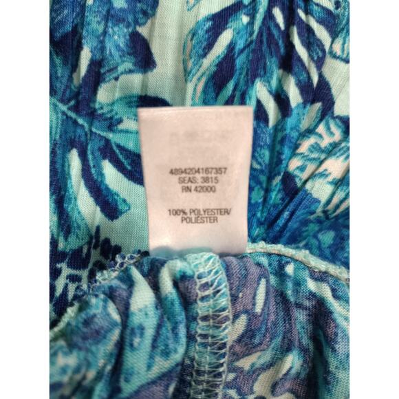 Jaclyn Smith Pants Ladies Large Teal Tropical Pull On Waist - Picture 6 of 7